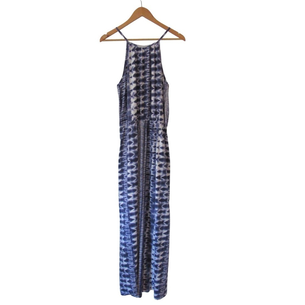 Synergy Organic Blue White Maxi Dress Medium Sleeveless Boho Tie Dye Pockets